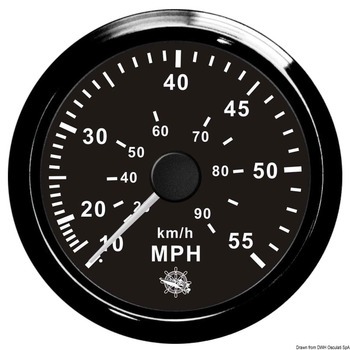 SPEEDOMETER WITH PITOT TUBE, 0-55 MPH, BLACK, 96 mm